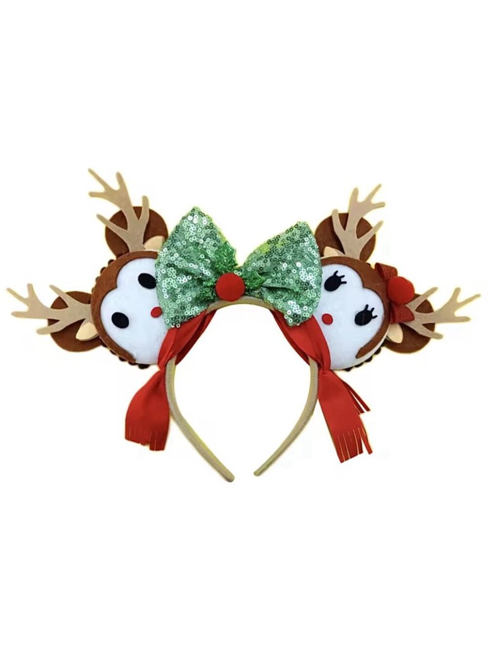 DISNEY 3-D Plush REINDEER MOUSE EARS XMAS Holiday HEADBAND Hairband NEW